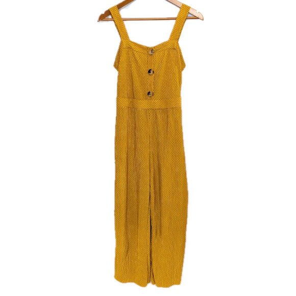 Mango | Cropped Wide Leg Polka Dot Jumpsuit in Mustard Yellow | Size Small - Picture 4 of 10